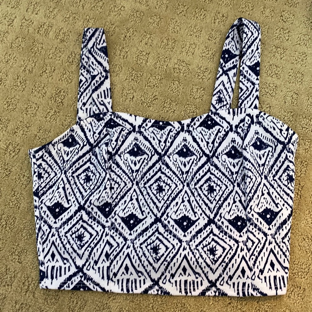 Soprano Blue and White Cropped Tank